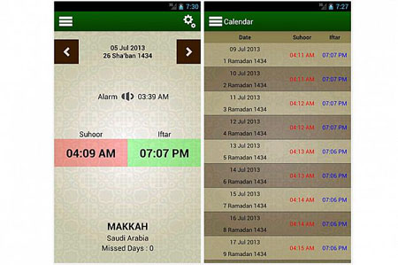 ابزار RAMADAN 2014 ساخت شرکت Muslimtoolbox اوقات شرعی را به وقت 251 کشور اعلام می‌کند